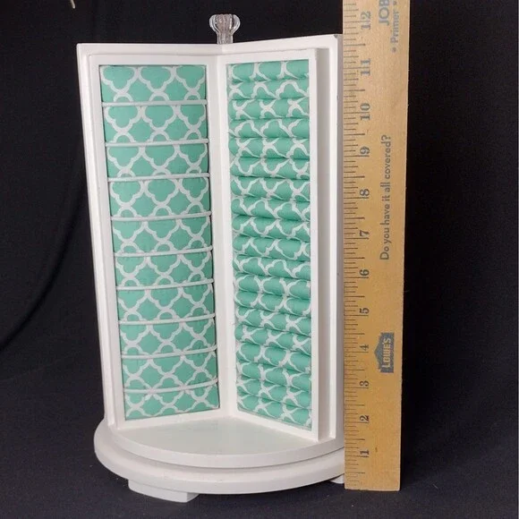 Pottery Barn Teen Rotating Spinning 3-sided White Teal Jewelry Organizer Box